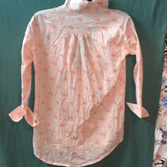 Cute vintage pink flamingo print button-down top L - Picture 9 of 17
